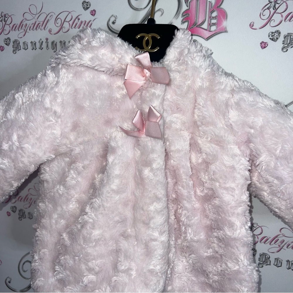 Young hearts size 6-9m Young hearts jacket coat fluffy pink bow tie π - Picture 3 of 9